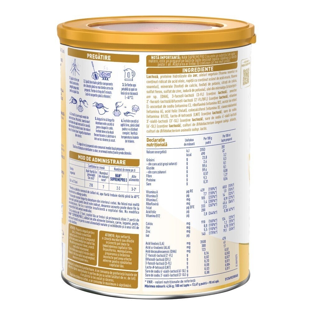 NAN ® SUPREMEPRO 3 Prah za pripravo mlečnega napitka za majhne otroke.  Od 1 leta dalje. Limena škatla 800g